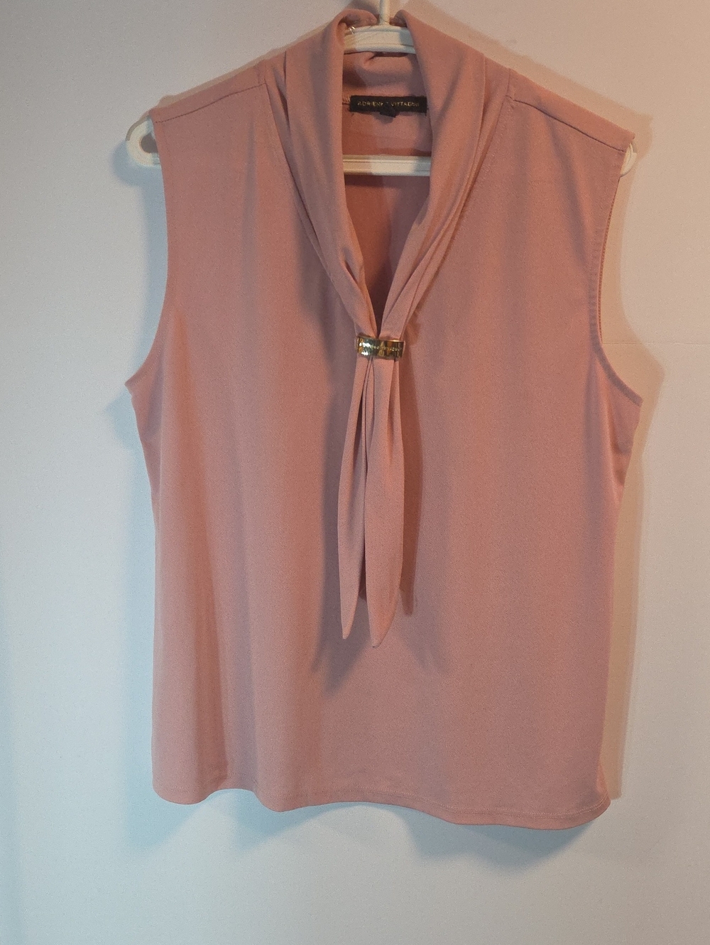 Koret Blush Pink Sleeveless Tie Neck Blouse Gold Tone Accent Size L